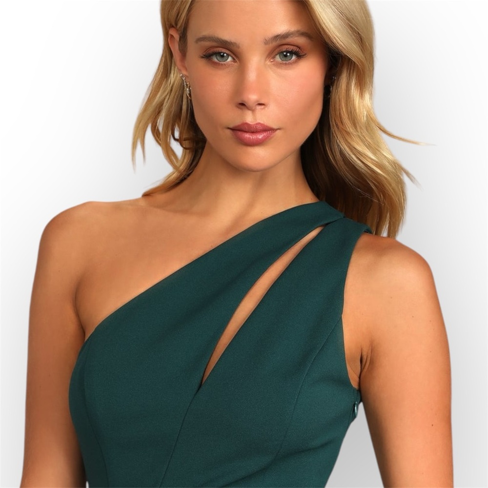Lulu's Dark Teal One-Shoulder Midi Dress - Picture 3 of 8